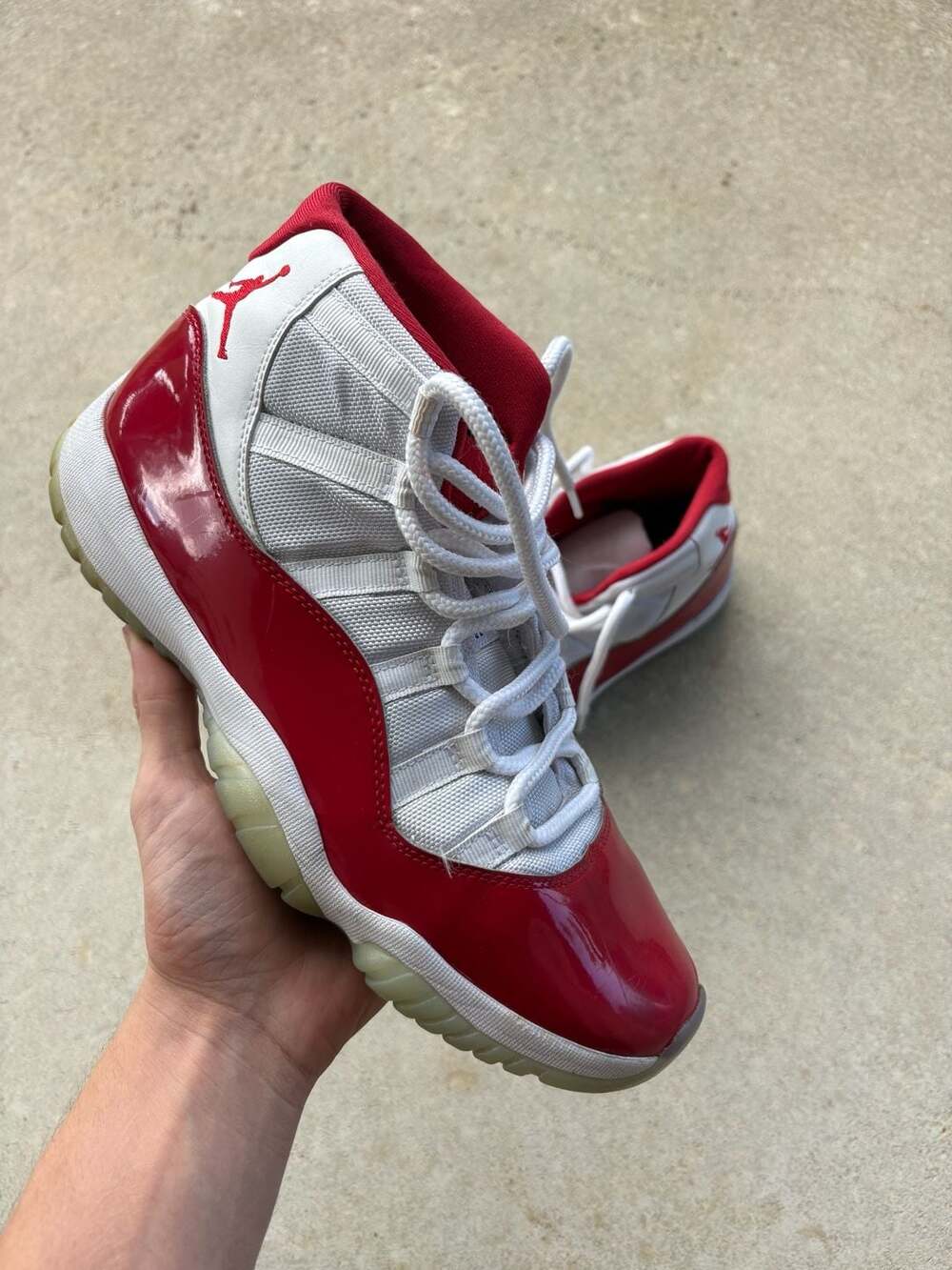 Jordan 11 Retro Cherry Size 10.5 Red White Sneakers